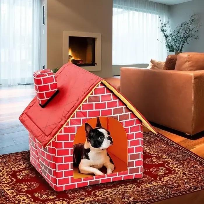 Lit de Repos Douillet en Cuir pour Chiens et Chats Style Mur de Briques Portable Occasions Spéciales