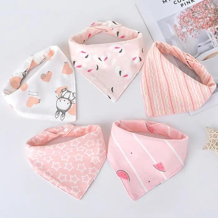 Bavoirs Triangle Double en coton pour bébé, 5 pièces/lot, serviette de salive imprimée de dessin ani