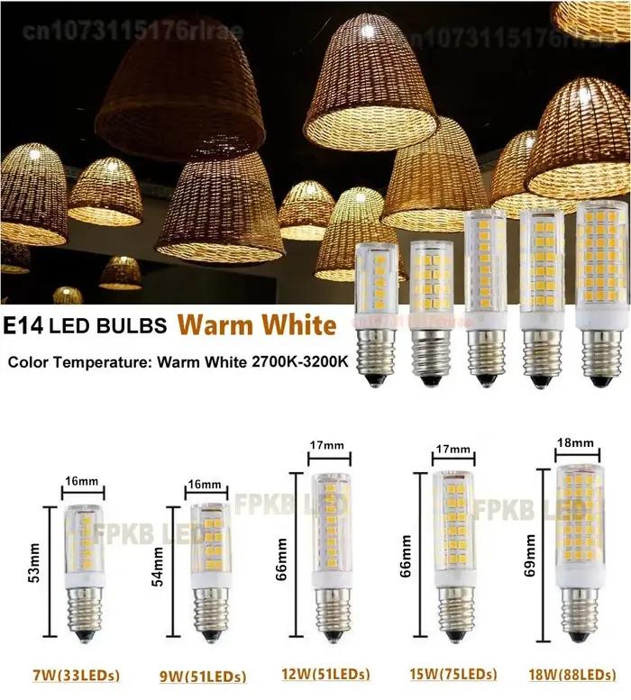 18W 15W 12W 9W 7W E14 LED ampoule lampe 220V-240V Mini maïs ampoule lumière 2835SMD 360 Angle de fai