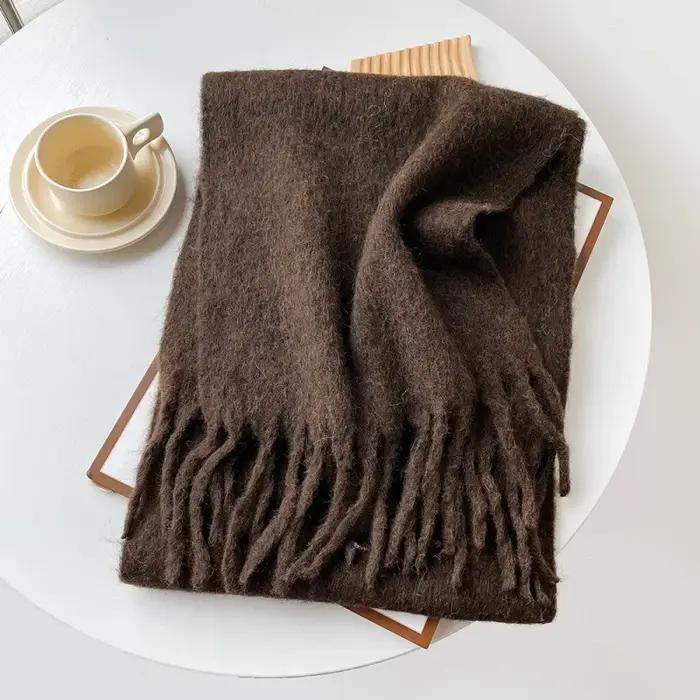 Écharpe en Mélange de Laine Polyvalente pour Femme et Homme, Châle Thermique Doux, Couleur Unie, Sim