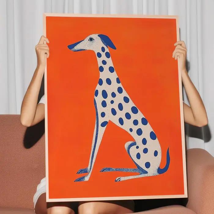 Impression d'art mural de chien dalmatien illustration animale abstraite audacieuse décor moderne pour animaux de compagnie du milieu du siècle occasion spéciale chambre d'enfant salon bureau