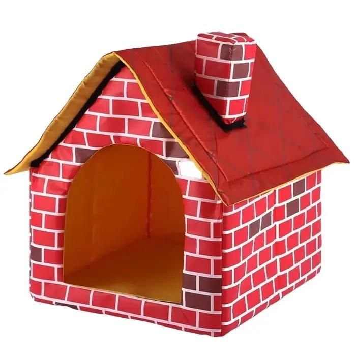 Lit de Repos Douillet en Cuir pour Chiens et Chats Style Mur de Briques Portable Occasions Spéciales