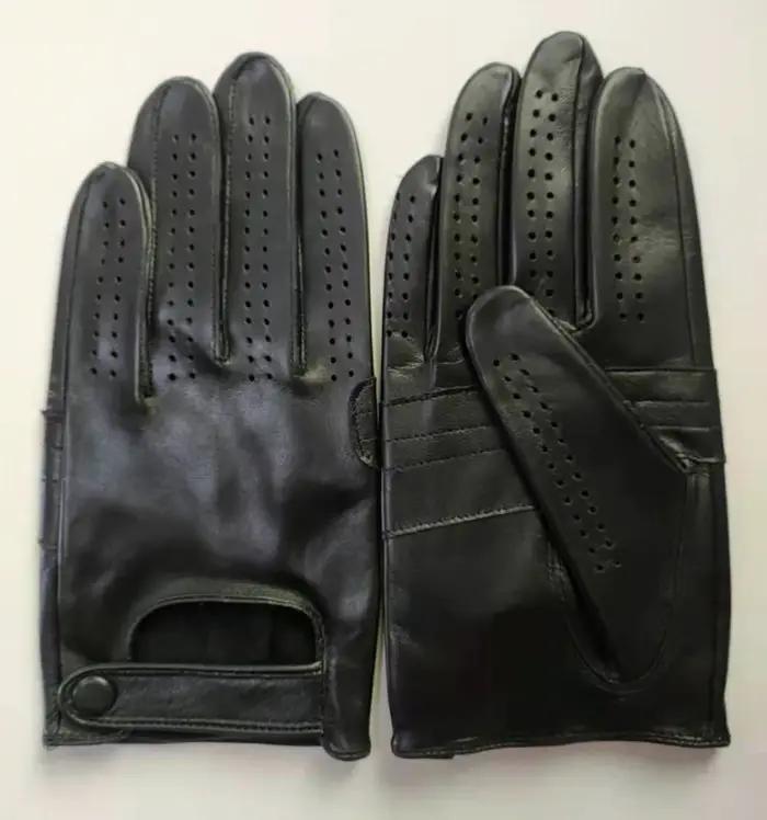 Gants antidérapants en cuir véritable pour hommes, à la mode, respirants, à trous, pour Sports d'été