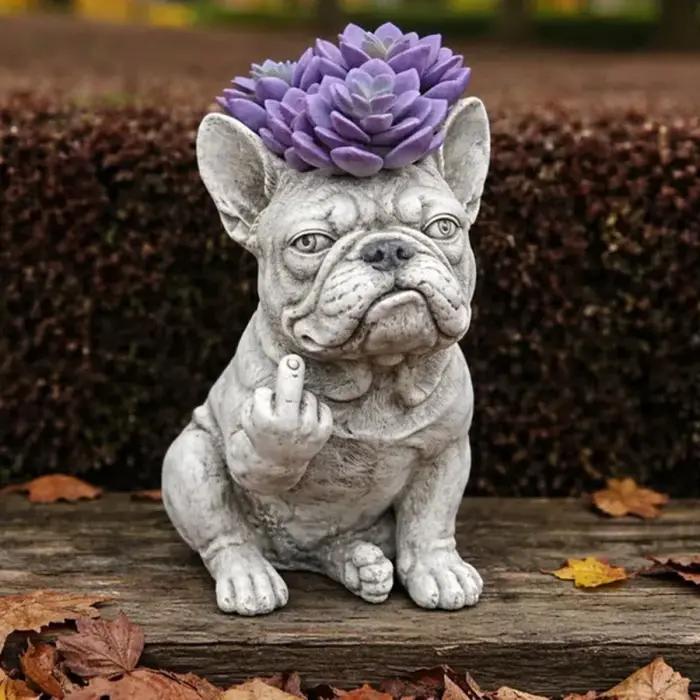 Pot de fleurs en résine en forme de bouledogue français grincheux pour jardin ou intérieur, élégant support de plante, décoration de jardin unique pour amoureux des chiens et amateurs d'horticulture