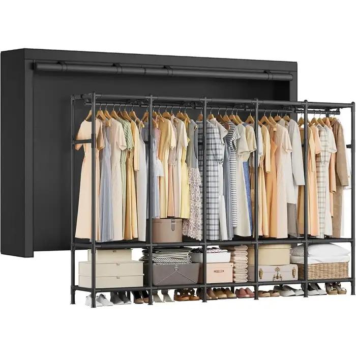 Organiseur de placard portable en acier 83,5 avec housse en tissu, 5 rails, 10 étagères, noir