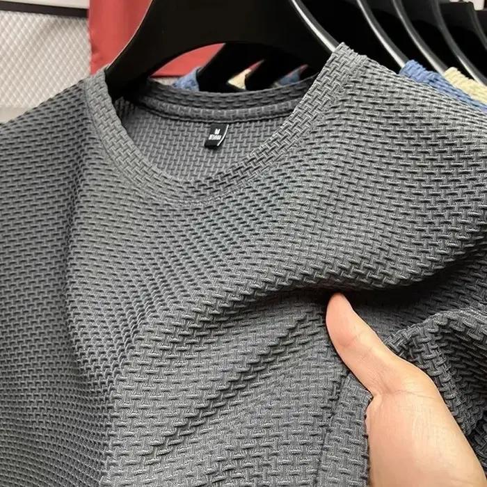 T-shirt à manches courtes en maille de bambou pour hommes, en soie glacée, décontracté, polyvalent,