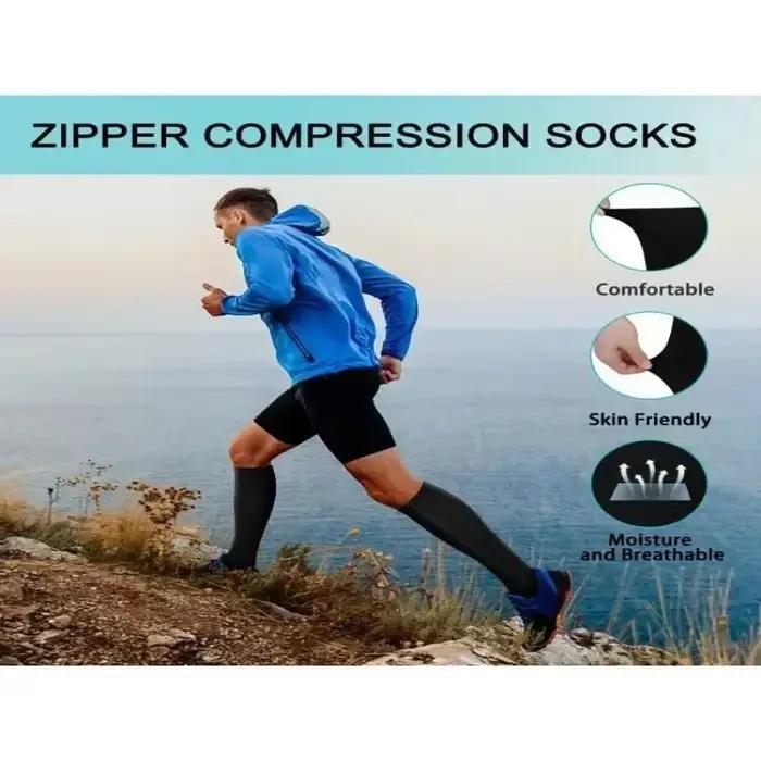 Chaussettes de compression à fermeture éclair pour hommes et femmes, polyester et nylon, soulagement des douleurs, yoga, chasse, confort tout au long de la journée