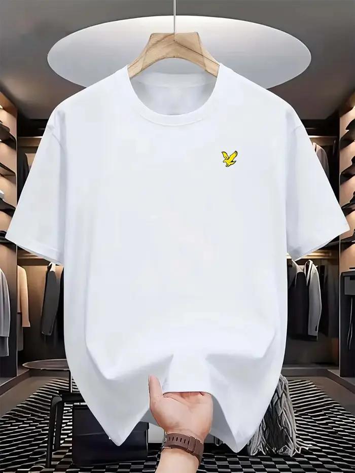 Été hommes 100% coton aigle Logo imprimé hauts de sport décontracté à la mode ample surdimensionné col rond à manches courtes T-shirt