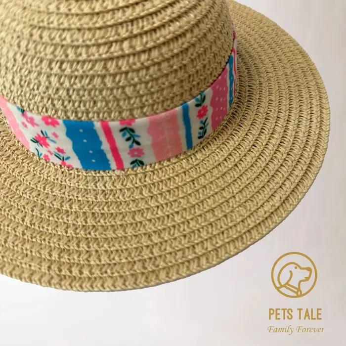 Chapeau de paille pour chiens motif floral protecteur pour aventures en plein air conte d'animaux occassions spéciales chiens