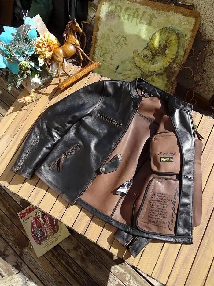 Veste en cuir de style vintage rétro noir pour hommes