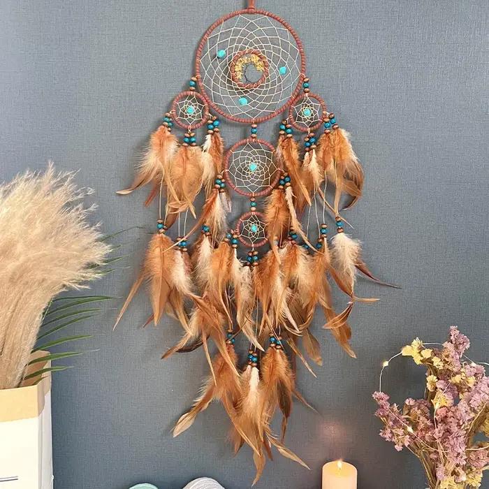 Attrape-rêves Vintage carillon éolien suspendu ornement décor à la maison indien pierre naturelle arbre de vie capteur
