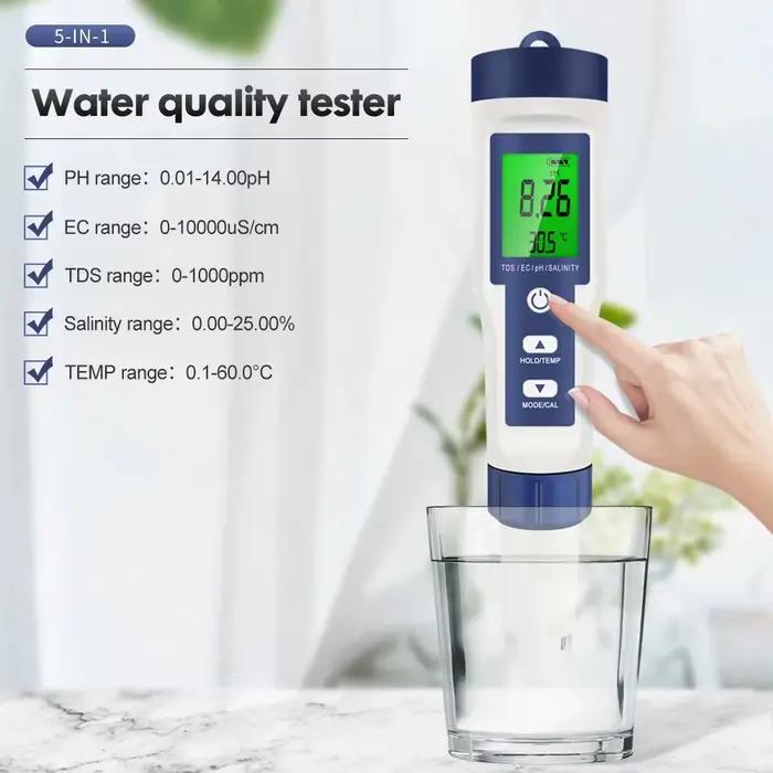Compteur numérique PH TDS EC 5 en 1, testeur de température de salinité, conductivité, filtre à eau,