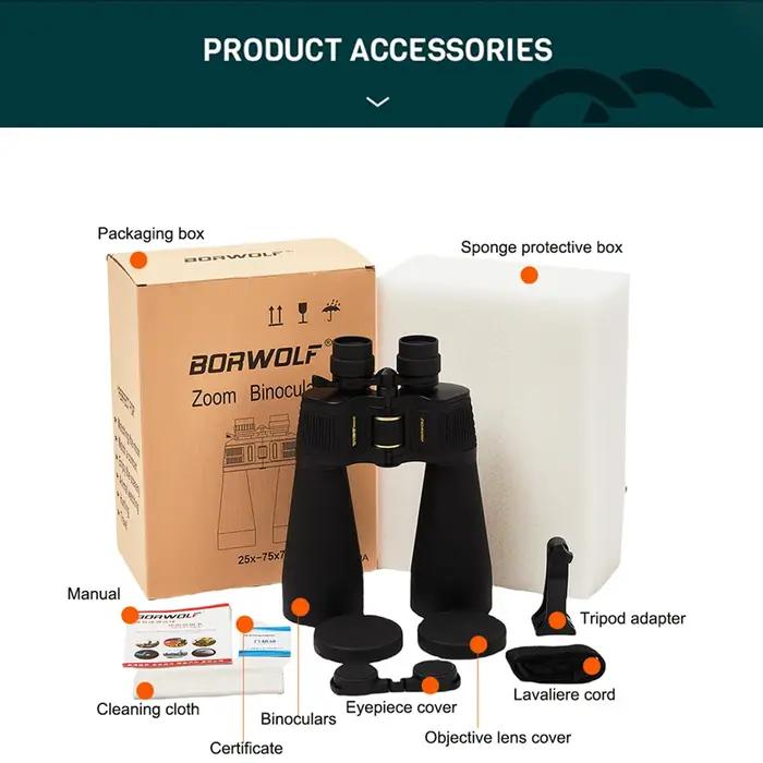 BORWOLF – jumelles à objectif large 25-75X70