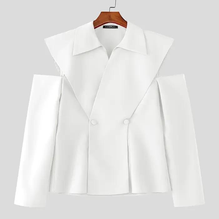 INCERUN hommes Blazer couleur unie revers à manches longues bouton décontracté homme costume Streetwear épaules nues