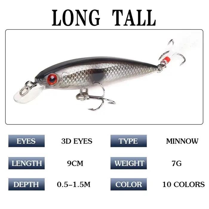 Leurre méné rigide en plastique avec queue de plume, appât artificiel japonais wobbler, Crankbait, 1