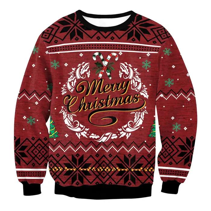 Vêtements de noël imprimé cerf de noël, col rond, pull à manches longues, vêtements de Couple pour f