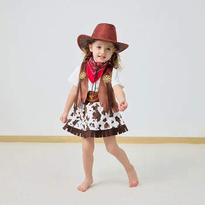 4/5 pièces ensemble filles Cowboy jeu de rôle jupe vêtements gilet ensemble jupe ensembles enfants p