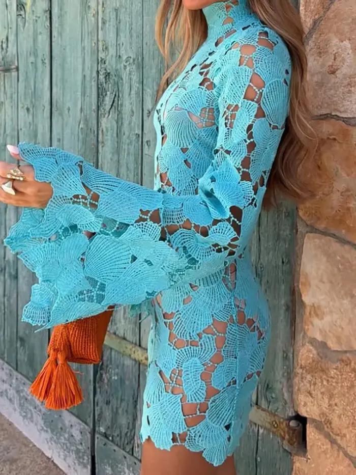 Robe chemise chic pour femme en dentelle ajourée