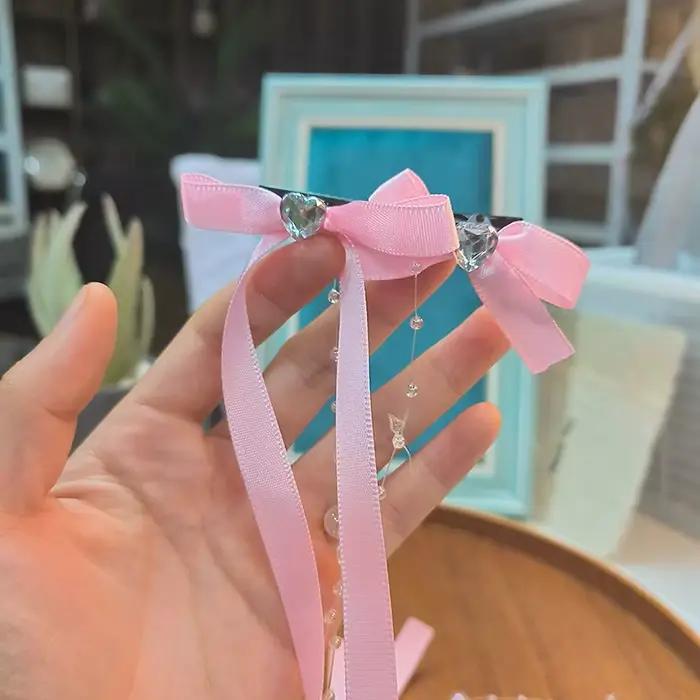 Pince à cheveux avec pompon en ruban de verre perlé pour femmes, mode coréenne Y2K, épingle à cheveu