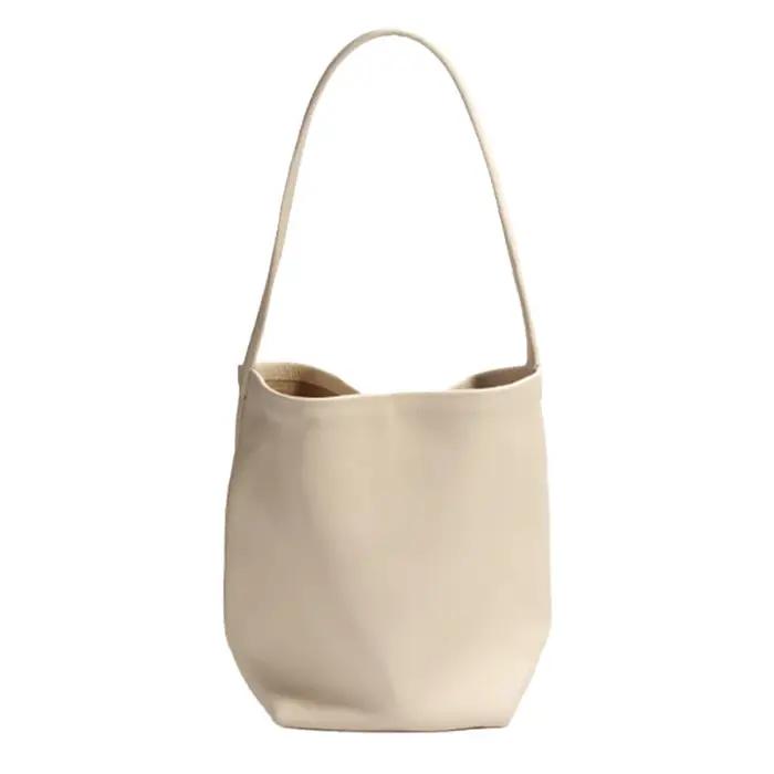 Sac à main en cuir véritable pour femme, couleur unie, minimaliste, sac à bandoulière, sac seau