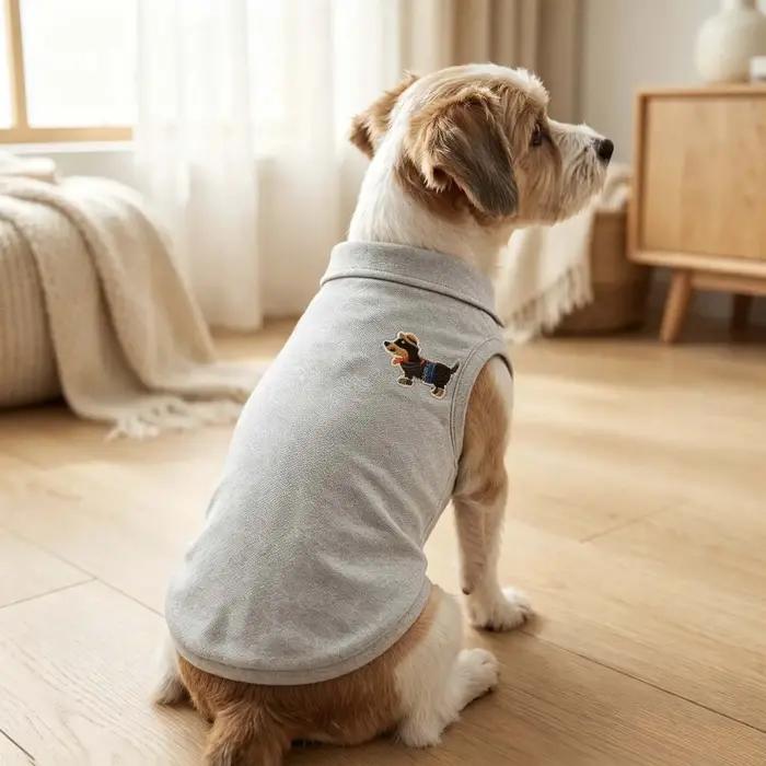 Polo brodé pour chien Teckel de dessin animé, doux et respirant, sans manches, tenue quotidienne pour la maison et les promenades en extérieur