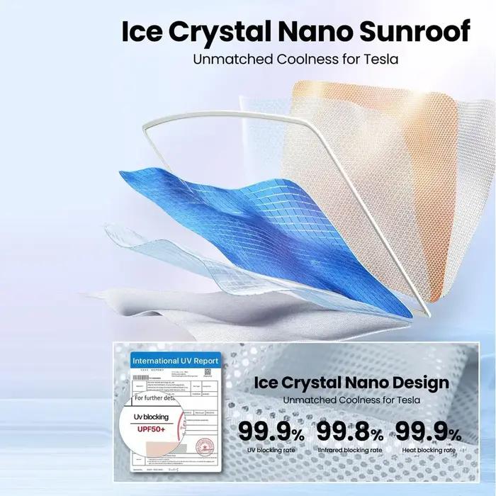 Pare-soleil pour Tesla Model 3 Toit ouvrant Highland 2026 Model Y 2020-26, en tissu glacé avec boucl