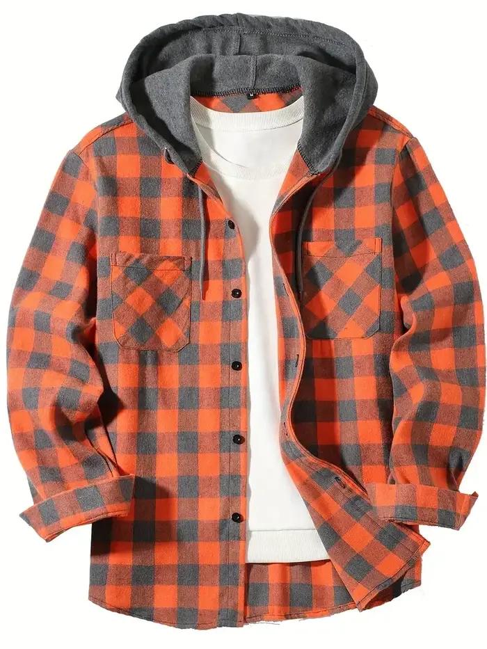 Chemise à carreaux à capuche coupe couvertes pour hommes