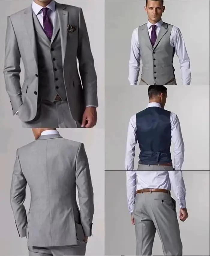 Costume gris formel pour hommes, 3 pièces, costume de marié pour fête de mariage, smoking personnalisé pour garçons d'honneur, terno (veste + gilet + pantalon)