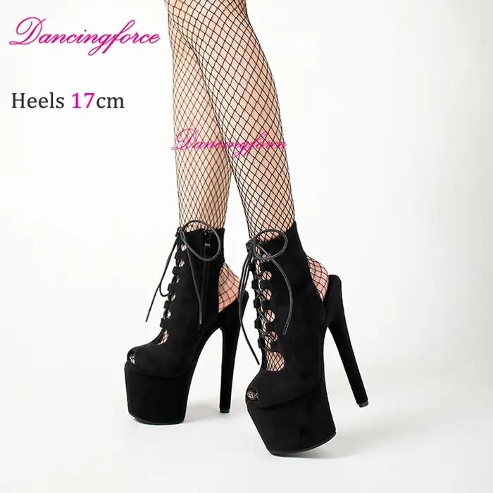 Sandales bottes sexy en daim à talons extrêmement hauts de 20 cm/8 pouces pour pole dance