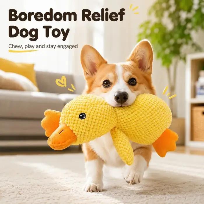 Jouet interactif pour chien en forme de canard couineur, jouet à mâcher en peluche chenille avec rembourrage en coton PP, compagnon câlin pour chiens de petite, moyenne et grande taille.