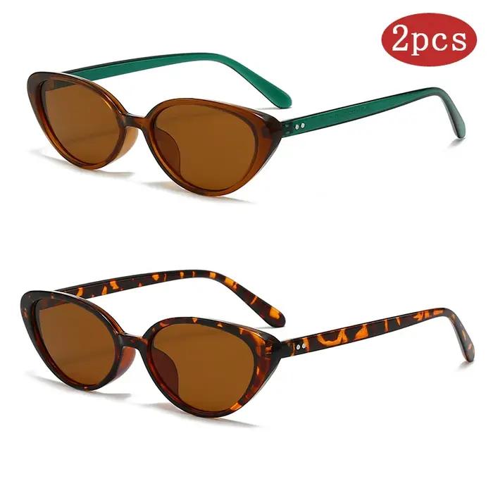 Lot de 2 lunettes de soleil Cat Eye marron pour femmes - Design triangle violet marque designer UV400