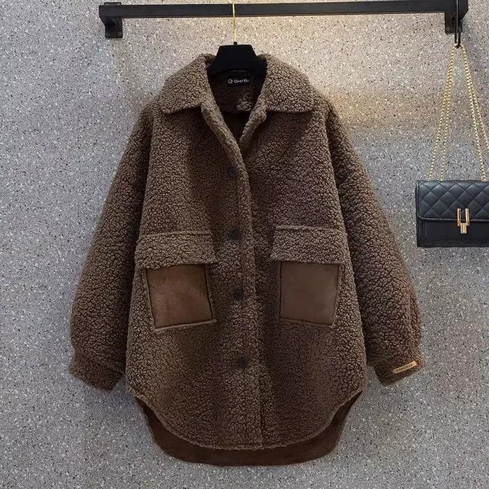Mars-Veste en laine d'agneau pour femme, Fat Adjust, Fat Optics, Manteau femme chic, Design de style