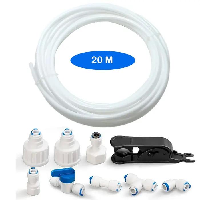 1/4" O.D. Raccord de Tube de filtre à eau RO, Tube de 20M + raccord rapide en plastique pour lignes