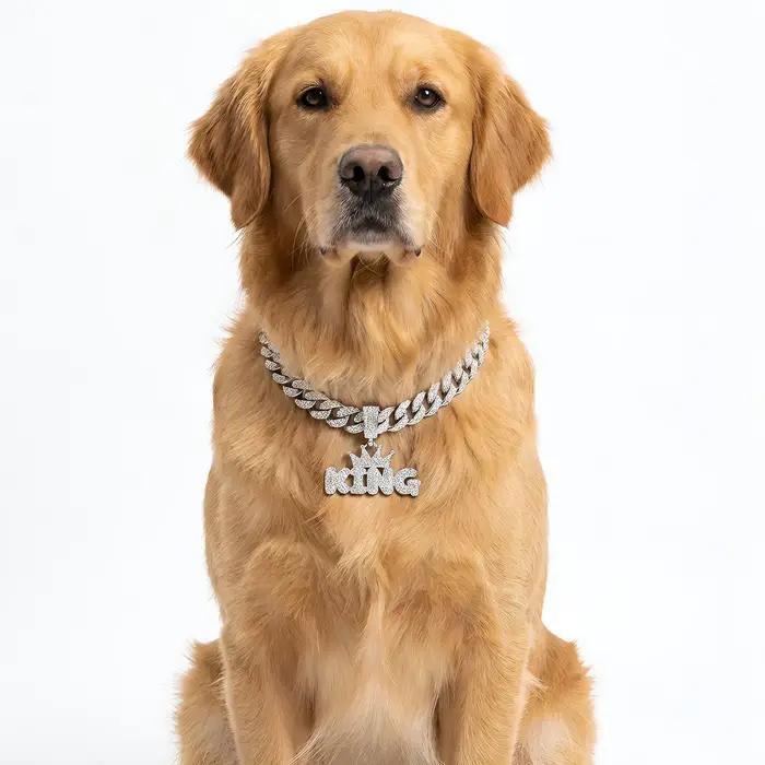 Collier cubain en alliage d'aluminium pour chiens et chats de petite à grande taille bijou pendentif Roi Reine paré de diamants occasions spéciales