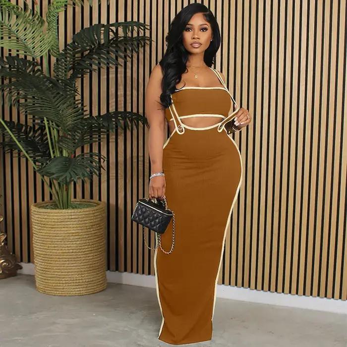Ensemble pull et jupe maxi à bretelles spaghetti pour femmes style sexy et club été printemps polyesters diverses couleurs et tailles