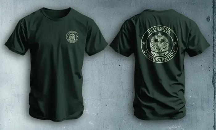 T-shirt à manches courtes décontracté en coton 100% pour les forces spéciales de la gendarmerie française GIGN