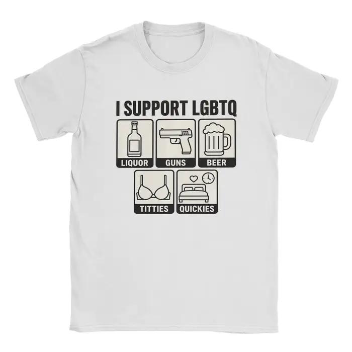 T-shirt pour homme humoristique « Je soutiens les LGBTQ » avec motifs alcool