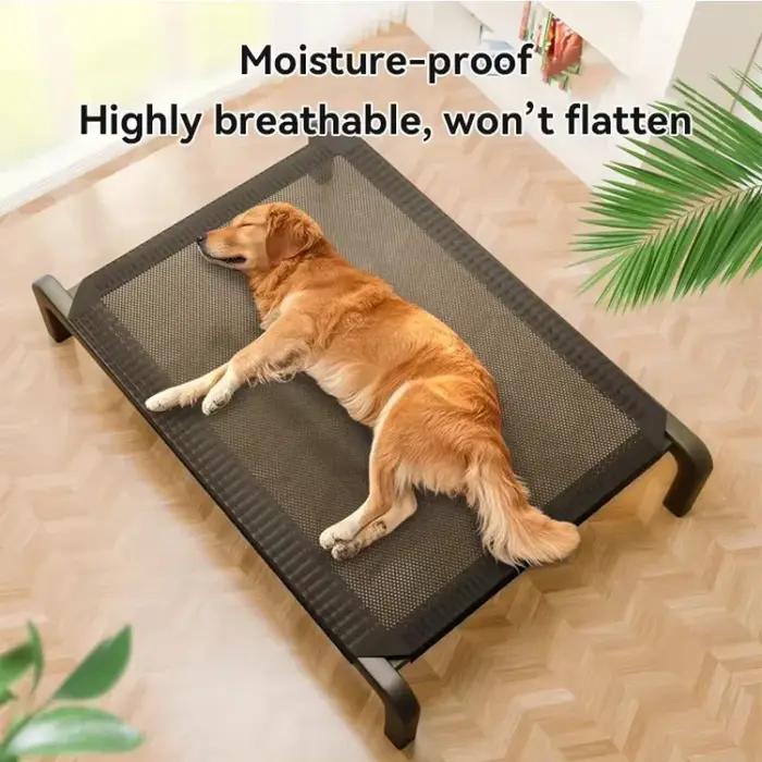Lit surélevé en nylon noir pour grand chien, ombragé et antidérapant pour chiens, pour utilisation extérieure et intérieure