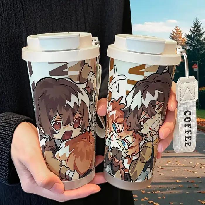 Bungo Stray Dogs dazai osamu Nakajima Atsushi dessin animé grande capacité tasse de paille en acier inoxydable tasses isolées portables créatives