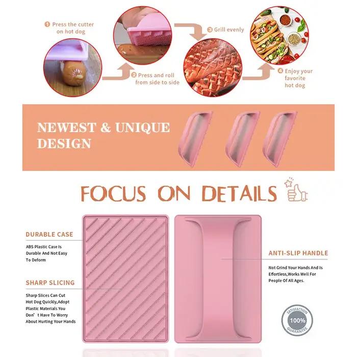Trancheuse en plastique rose pour hot-dogs, outil de tranchage robuste et facile à utiliser pour barbecues et camping