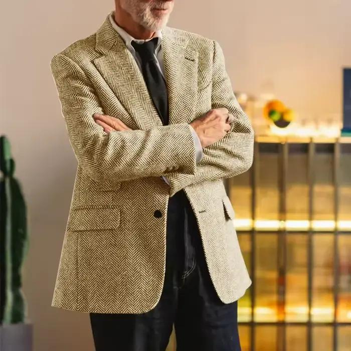 Vêtements pour hommes Grande veste à chevrons pour hommes Blazer décontracté Veste mince à simple boutonnage Mode décontractée Manteau d'extérieur confortable