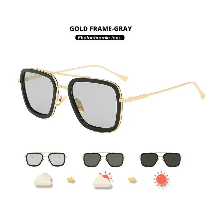 Top qualité Tony Stark carré lunettes de soleil photochromique polarisé hommes