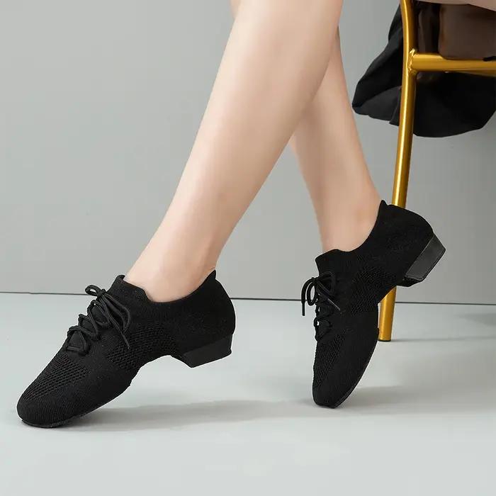 Chaussures de danse pour femmes Jazz Salsa chaussures de danse de salon maille décontracté plat Spro