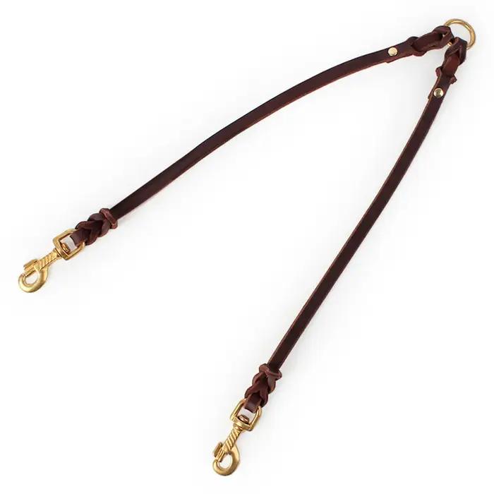 Couremplaçant de laisse en cuir véritable tressé pour chiens, laisse marron pour 2 chiens, promenade