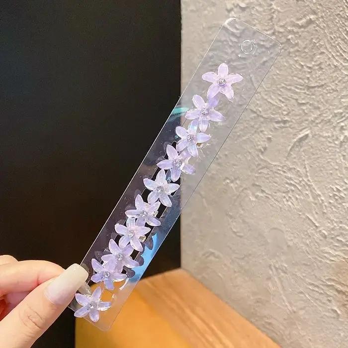 Pinces à cheveux tressées boutons de fleurs pour femme en plastique style fashion occassions spéciales bleu ciel gris jaune lavande