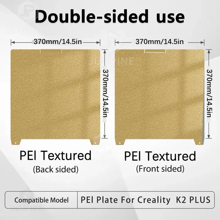 Plaque de construction K2 Plus 370x370 améliorée, feuille PEI plus épaisse, texture lisse, lit à ressort Flexible en acier K2P, plate-forme chauffante pour K2 Plus
