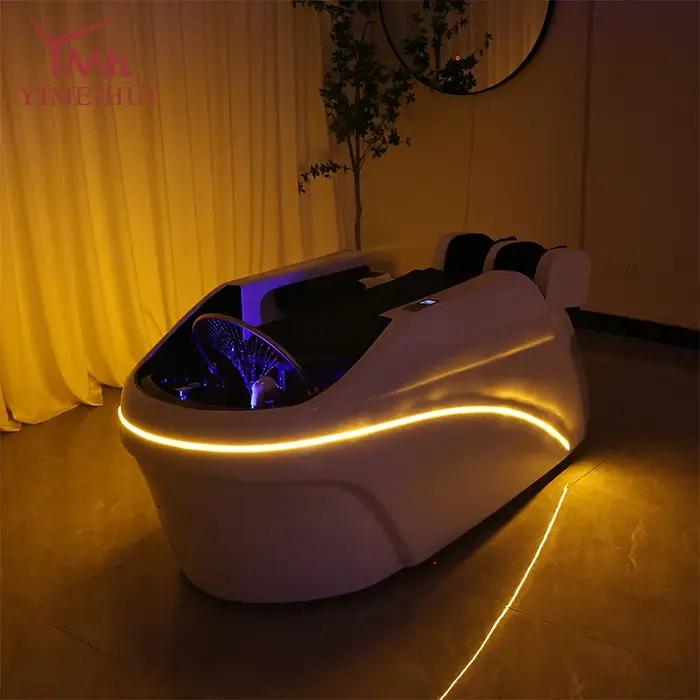 Lit de massage automatique pour shampoing et soins capillaires en similicuir, design ergonomique confortable, éponge haute densité