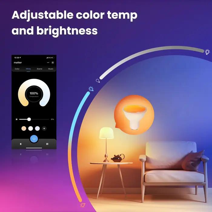 MOES Tuya Matter WiFi GU10 ampoule intelligente lumière LED à intensité variable 16 millions de coul