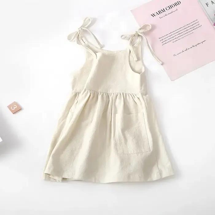 Robe d'été en coton solide pour petites filles
