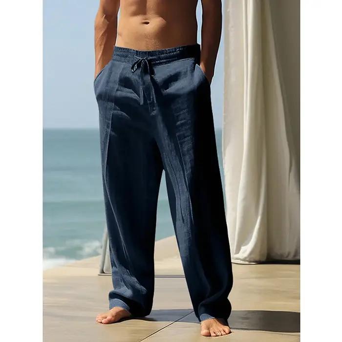 Pantalons de sport et de yoga pour hommes, printemps-automne, en tissu mélangé coton et lin, coupe a